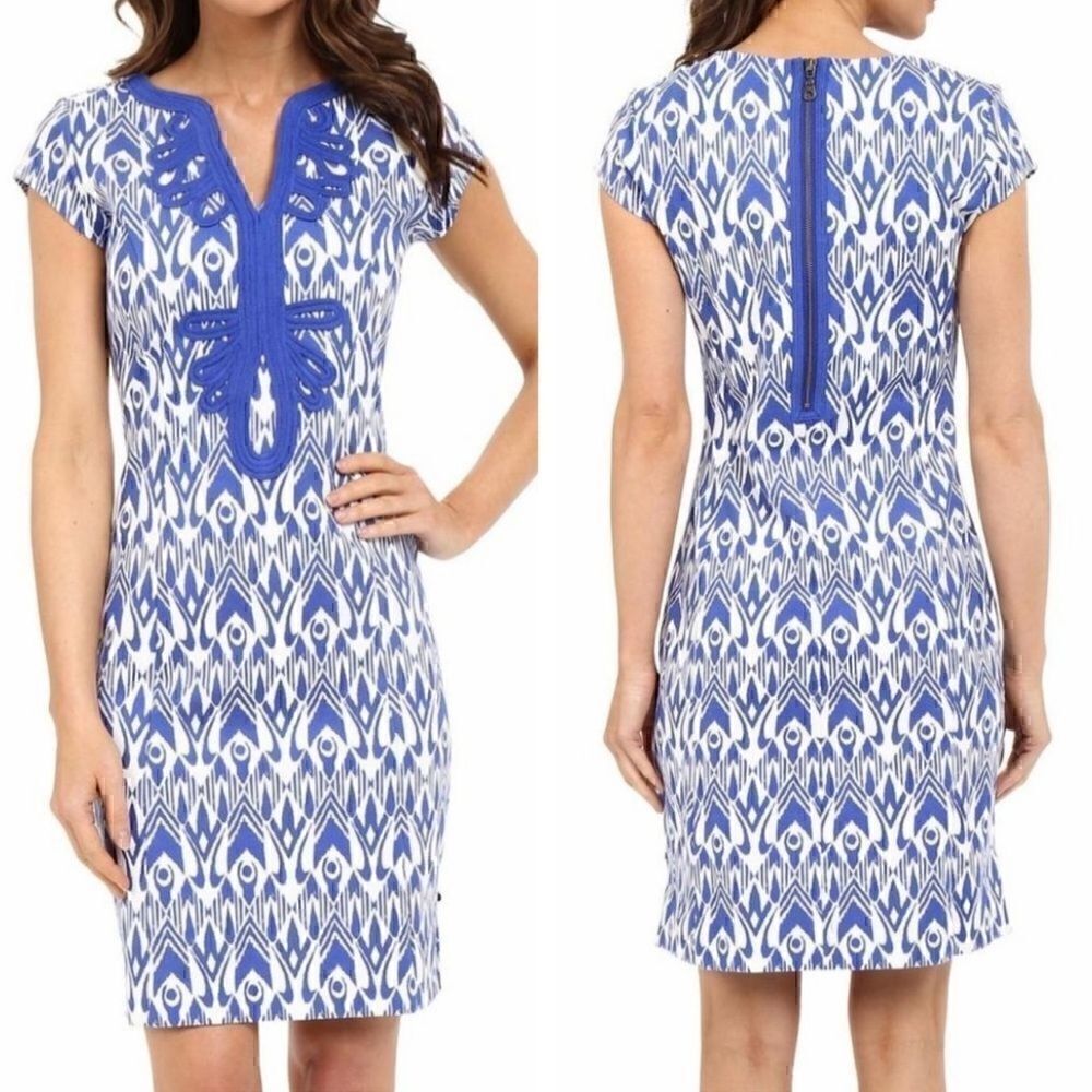 Hatley Dress Womens size Small petite Ikat Print Shift cotton blend embroidered